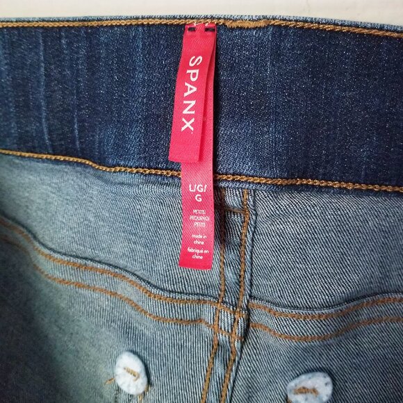 Spanx Flare Jeans Midnight Blue Shade Pull On Stretch High Waist L Petite $148 - Picture 9 of 16
